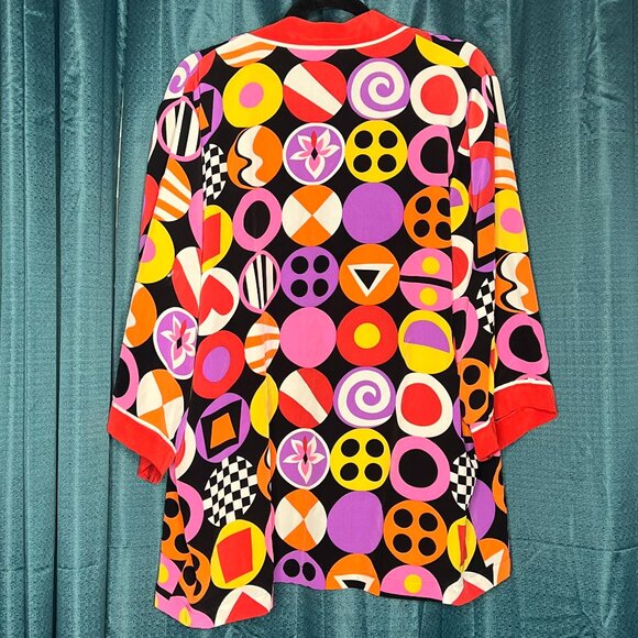 Bob Mackie Vintage Wearable Art 100% Silk Kimono Mod 70 Bright Geometric Retro L - Picture 3 of 5